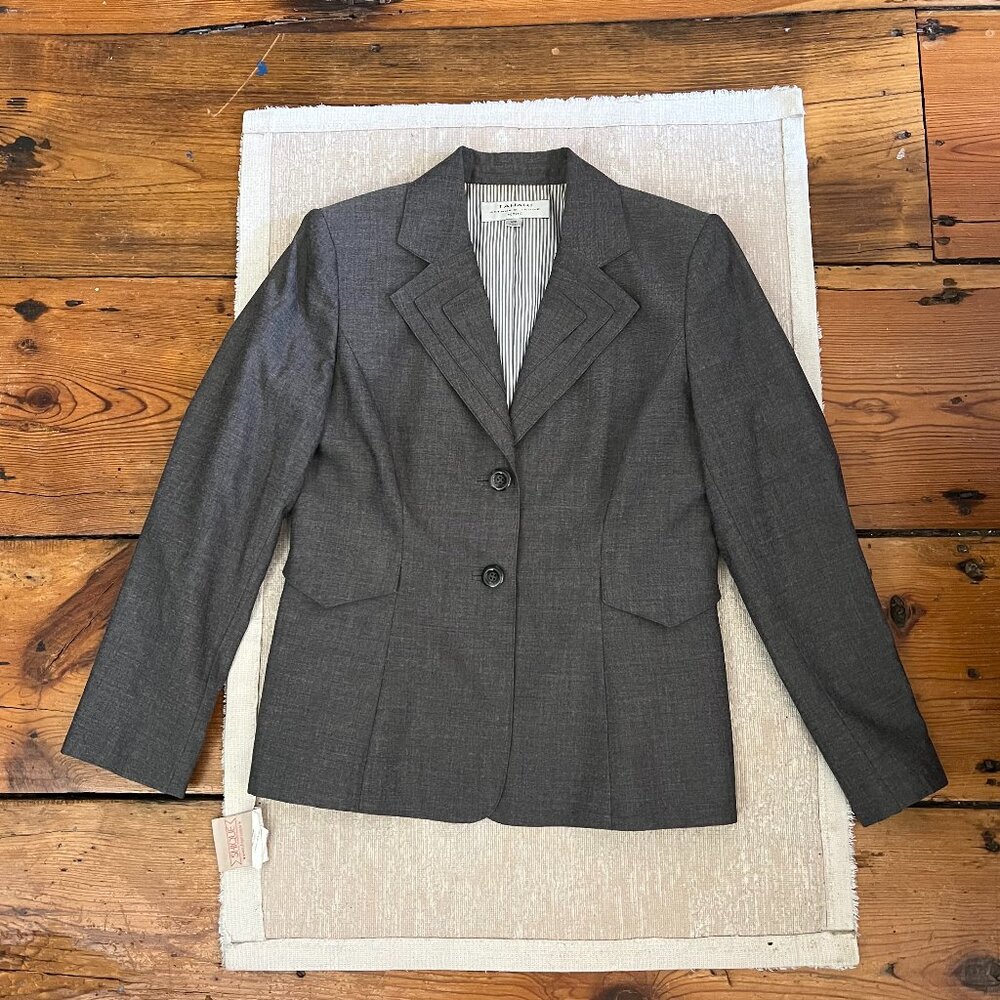 Tahari Arthur S. Levine Petite Gray Blazer Jacket 10P Pinstripe Lined